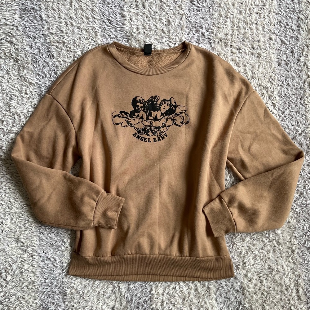 SHEIN Angel Graphic Oversized Thermal Pullover Sweatshirt - S